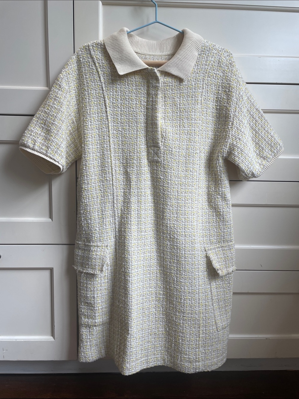 Zara Cream and Pale Yellow Tweed Knit Dress